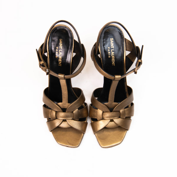 Saint Laurent Metallic Dark Gold Calfskin Tribute 105 Sandals Size 40