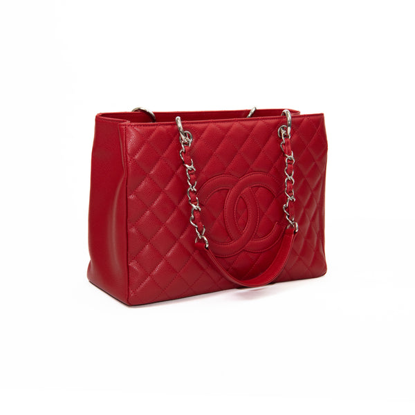 Chanel Red Caviar Quilted Leather Vertical Grand Shopping Tote GST
