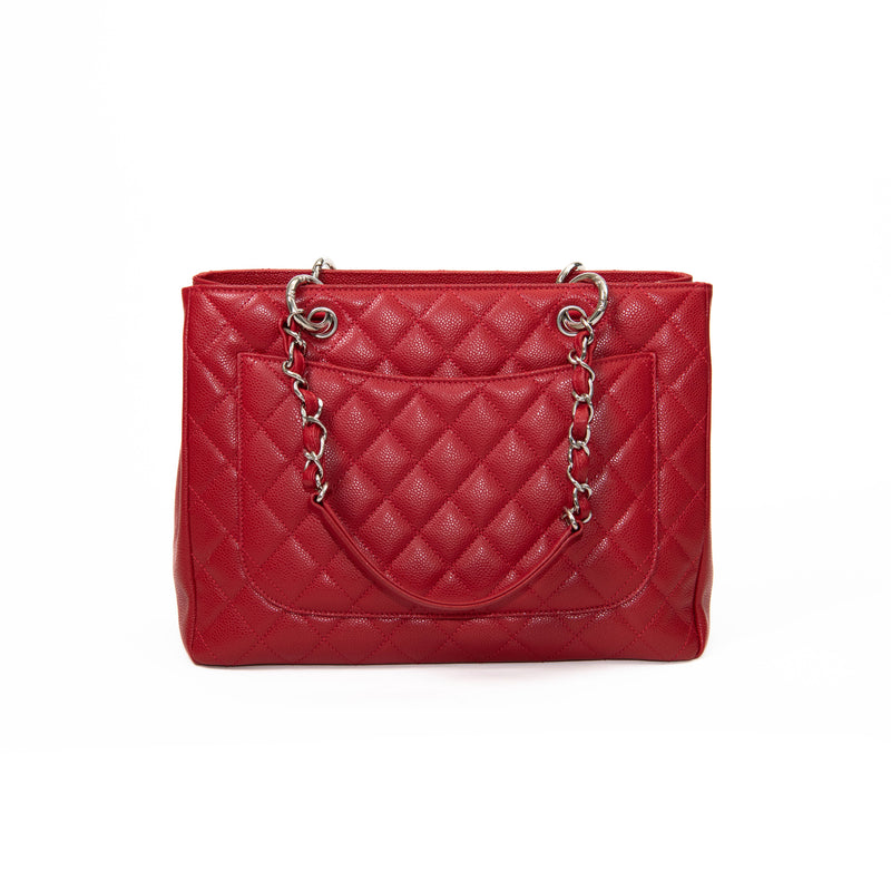 Chanel Red Caviar Quilted Leather Vertical Grand Shopping Tote GST