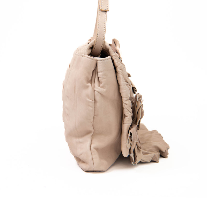 Valentino Beige Nappa Leather Ruffle Shoulder Bag