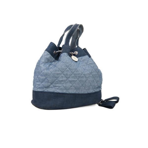 Chanel Blue  Denim Medallion Quilted Drawstring Bag