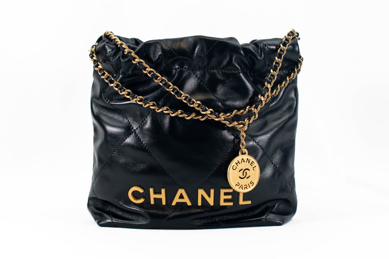 Chanel Black Shiny Lambskin Quilted Small Chanel 22 Crossbody