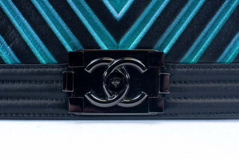 Chanel Painted Black Calfskin Chevron Embossed Small Boy Flap
