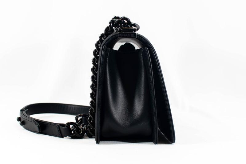 Chanel Painted Black Calfskin Chevron Embossed Small Boy Flap