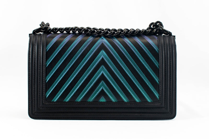 Chanel Painted Black Calfskin Chevron Embossed Small Boy Flap