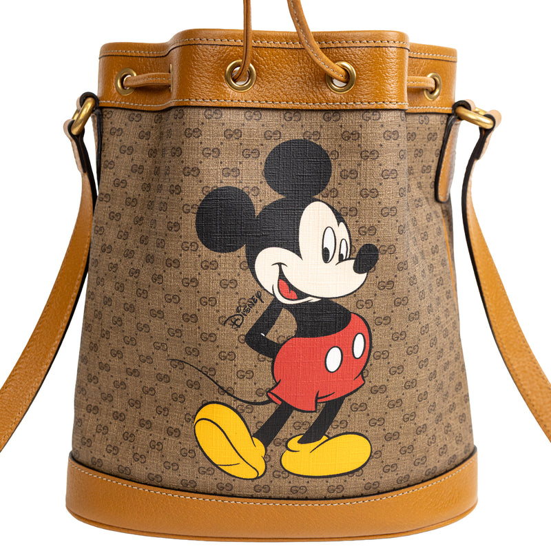 Gucci Disney x GG Tan Brown Mickey Mouse Bucket Bag