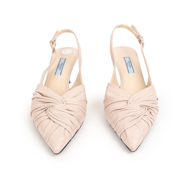 Prada Nude Knot Leather Kitten Heels 37