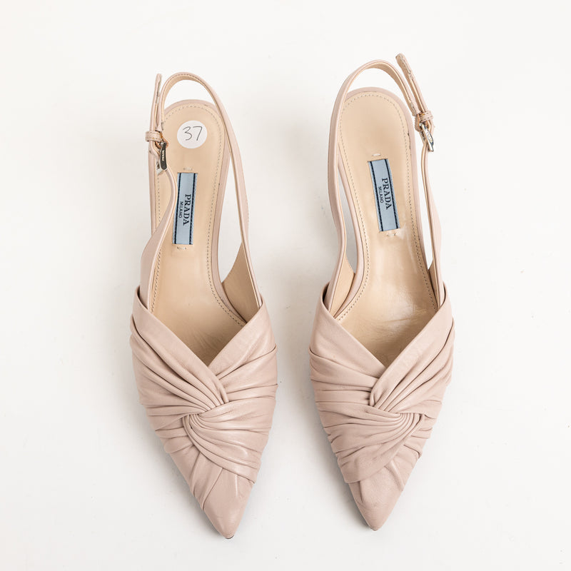 Prada Nude Knot Leather Kitten Heels 37