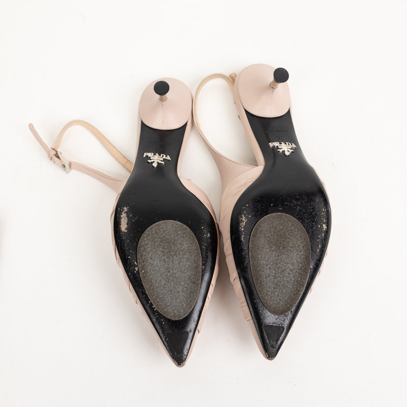Prada Nude Knot Leather Kitten Heels 37