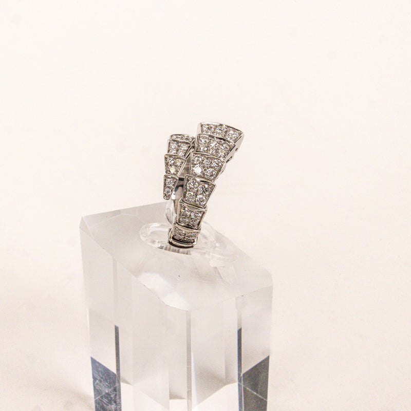 Bvlgari White Serpenti Viper Diamond 18K Gold Ring Size 6