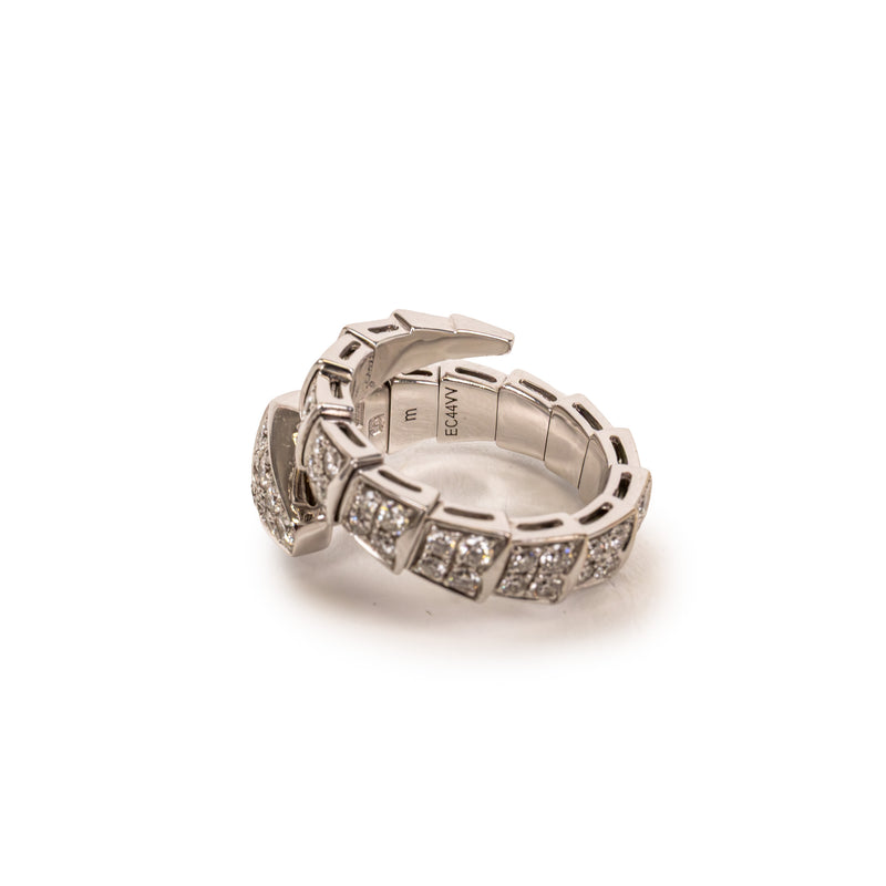 Bvlgari White Serpenti Viper Diamond 18K Gold Ring Size 6