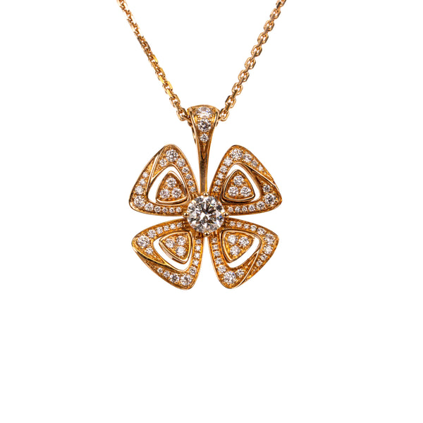 Bvlgari 18K Rose Pink Gold Diamond Fiorever Flower Necklace