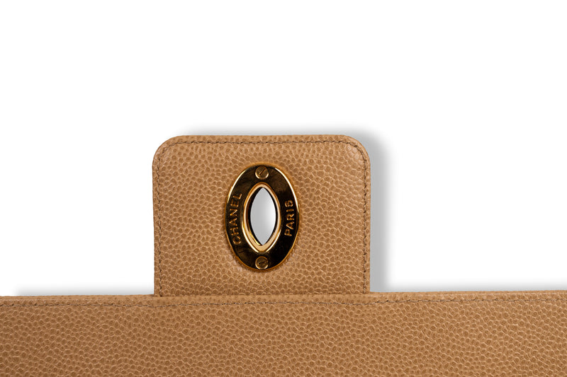 Chanel Tan Caviar Leather Briefcase with Gold Hardware
