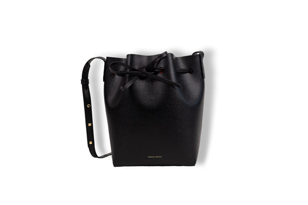 Mansur Gavriel Black Leather Red Lined Bucket Bag