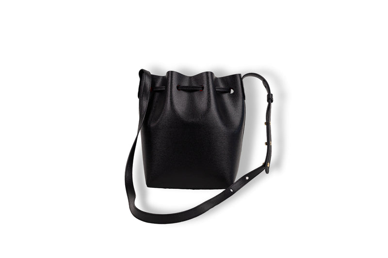 Mansur Gavriel Black Leather Red Lined Bucket Bag