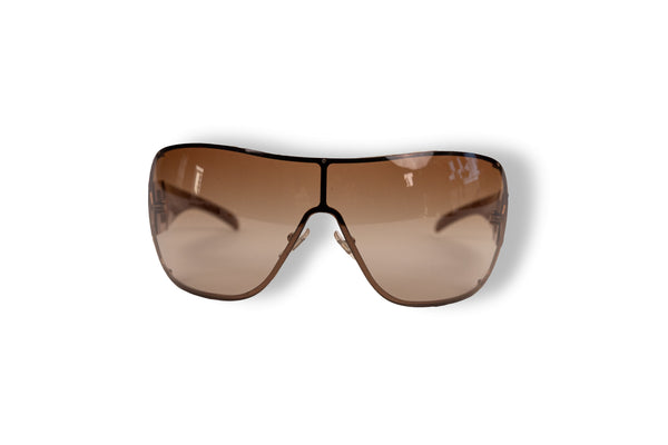 Versace Mod 2072 B Tan Brown Shield Crystal Sunglasses