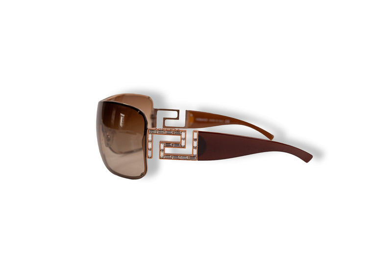 Versace Mod 2072 B Tan Brown Shield Crystal Sunglasses