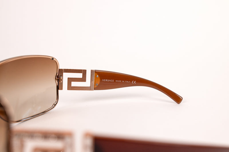 Versace Mod 2072 B Tan Brown Shield Crystal Sunglasses