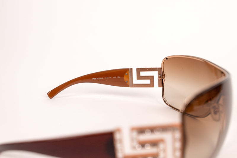 Versace Mod 2072 B Tan Brown Shield Crystal Sunglasses