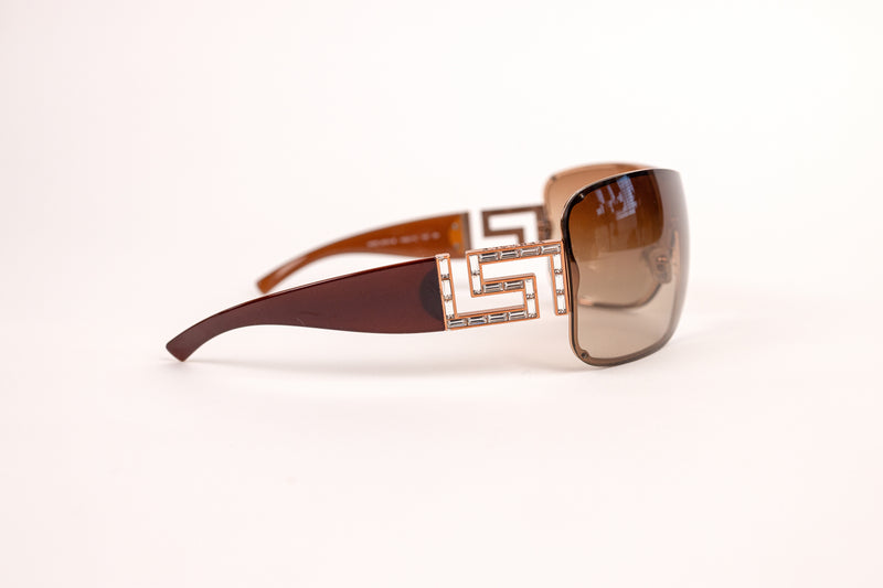Versace Mod 2072 B Tan Brown Shield Crystal Sunglasses
