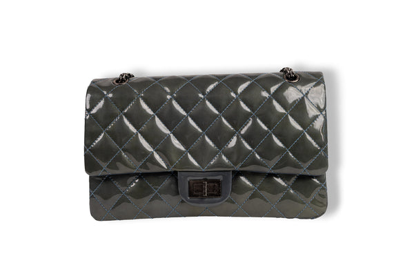Chanel Dark Blue Patent Reissue 225 Flap Bag with Silver Hardware
