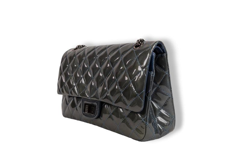 Chanel Dark Blue Patent Reissue 225 Flap Bag with Silver Hardware