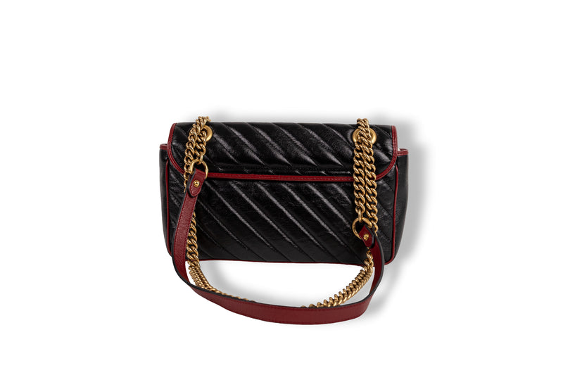 Gucci Black Red Marmont Diagonal Flap G Bag