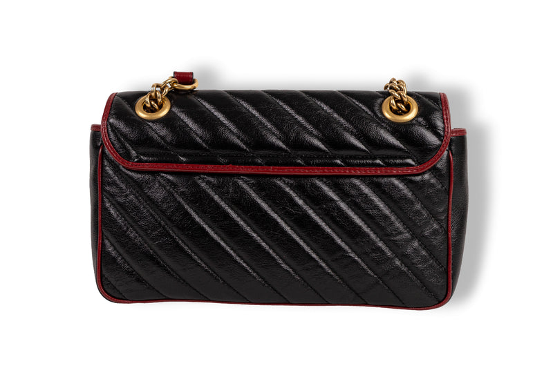 Gucci Black Red Marmont Diagonal Flap G Bag