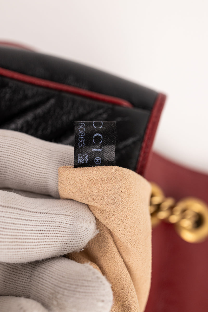 Gucci Black Red Marmont Diagonal Flap G Bag
