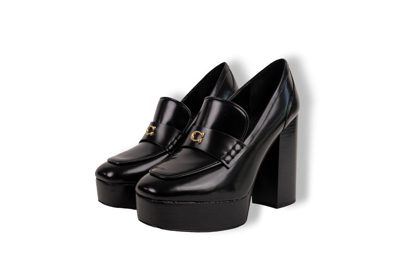 Coach Black Leather Lllyse Platform Heels Size 8.5