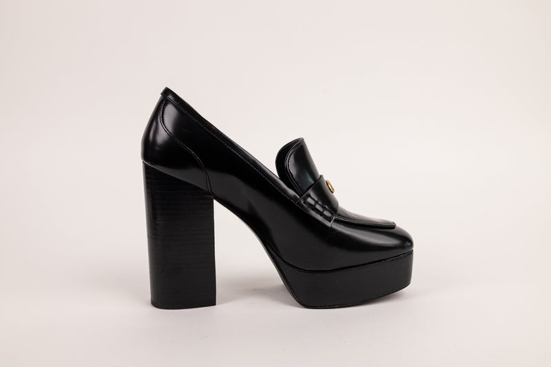 Coach Black Leather Lllyse Platform Heels Size 8.5