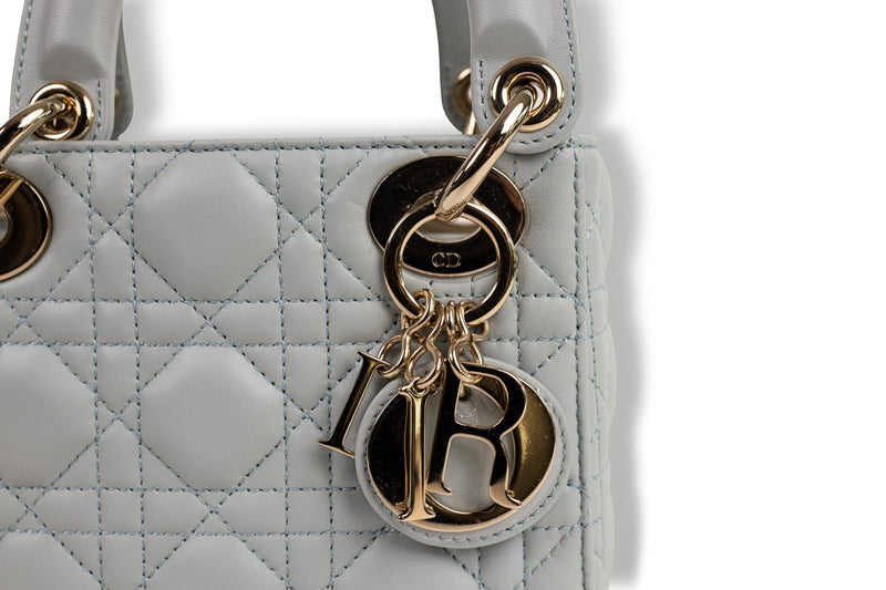 Christian Dior Light Blue Mini Lady Dior with Gold Hardware