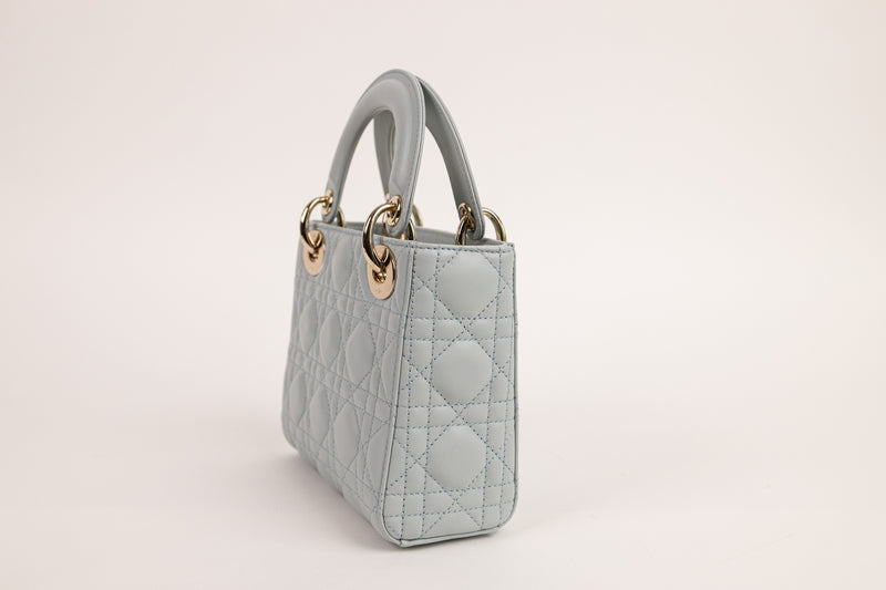 Christian Dior Light Blue Mini Lady Dior with Gold Hardware