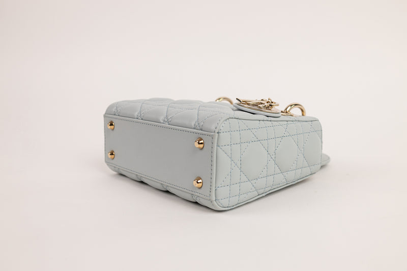 Christian Dior Light Blue Mini Lady Dior with Gold Hardware