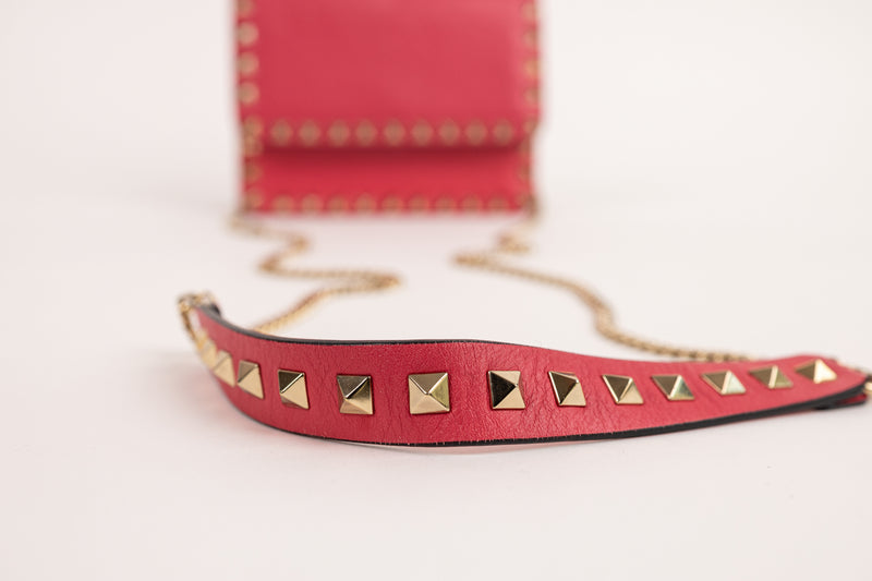 Valentino Pink Rockstud Flap Crossbody with Gold Studs