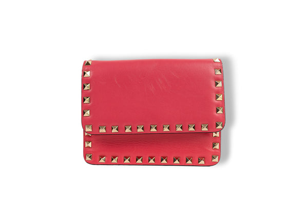 Valentino Pink Rockstud Flap Crossbody with Gold Studs