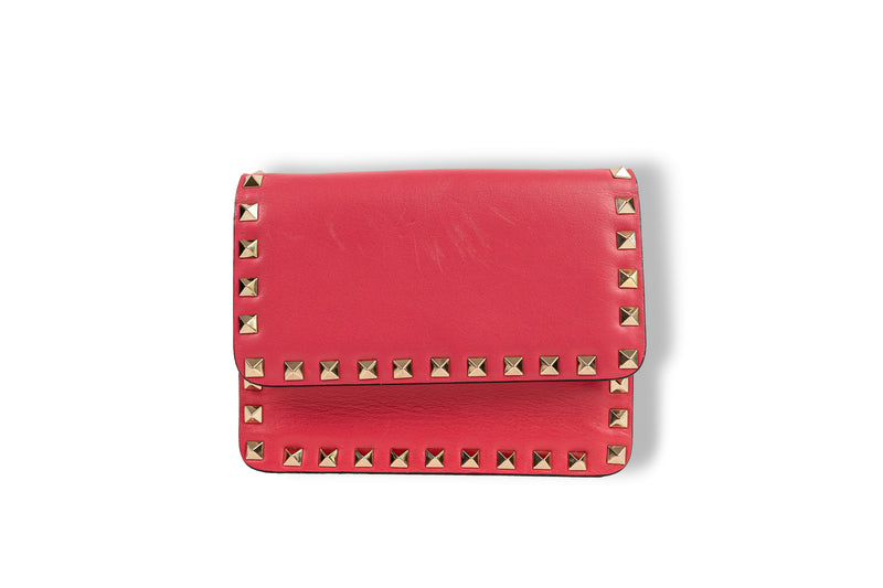 Valentino Pink Rockstud Flap Crossbody with Gold Studs