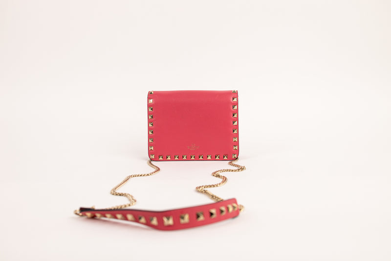 Valentino Pink Rockstud Flap Crossbody with Gold Studs