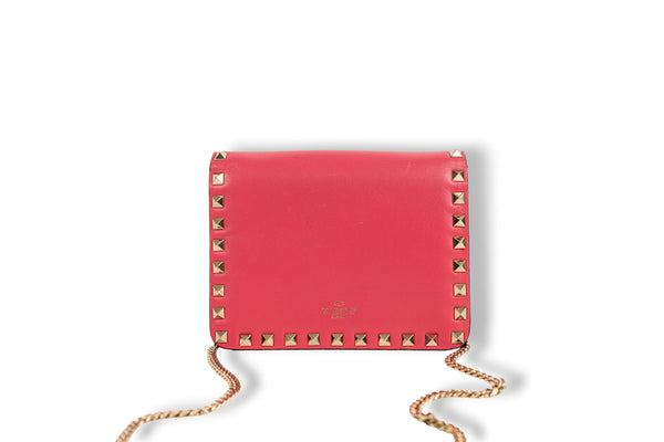 Valentino Pink Rockstud Flap Crossbody with Gold Studs