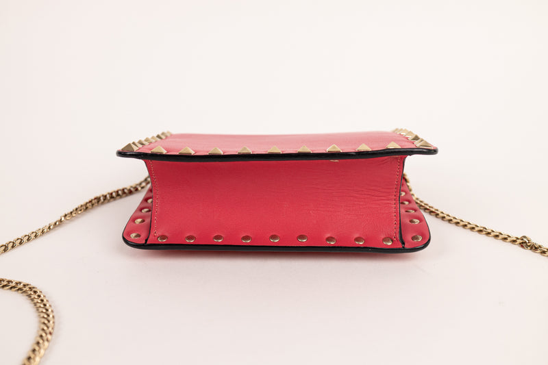 Valentino Pink Rockstud Flap Crossbody with Gold Studs