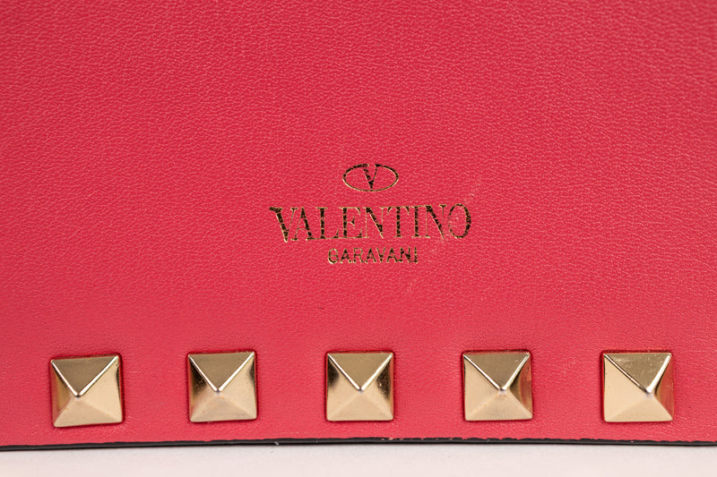 Valentino Pink Rockstud Flap Crossbody with Gold Studs