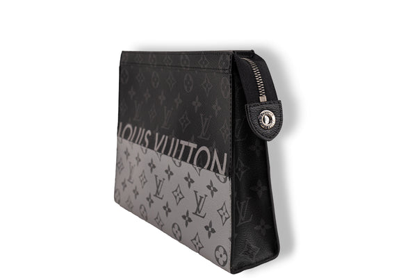 Louis Vuitton Black Gray Silver Monogram Pochette Voyage
