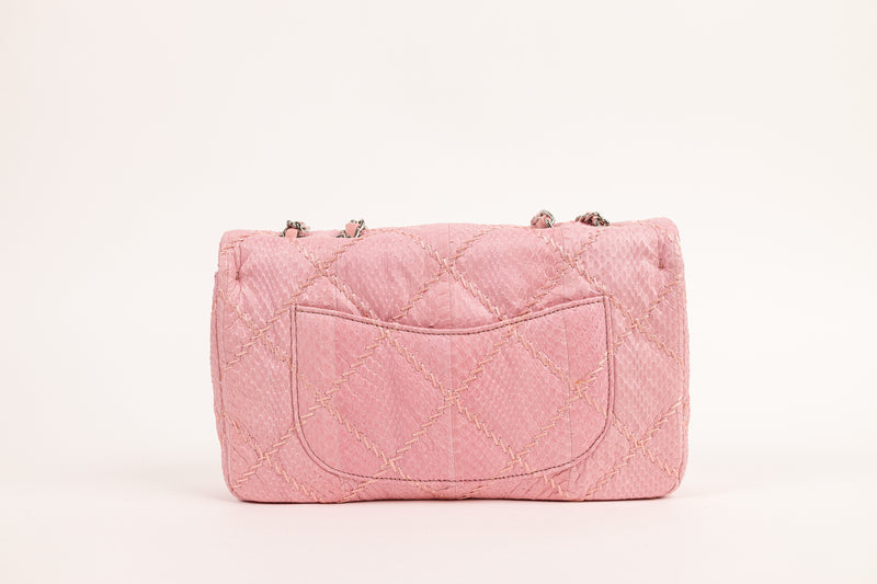 Chanel Pink Snakeskin Quilted Zig Zag Stitch Medium Flap Bag