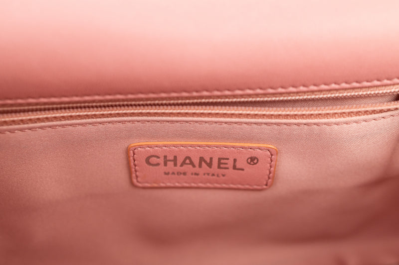 Chanel Pink Snakeskin Quilted Zig Zag Stitch Medium Flap Bag