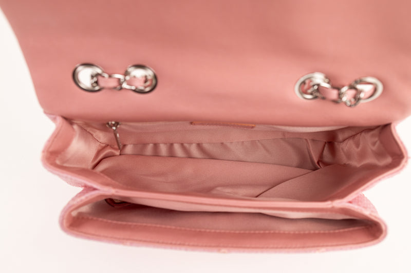 Chanel Pink Snakeskin Quilted Zig Zag Stitch Medium Flap Bag