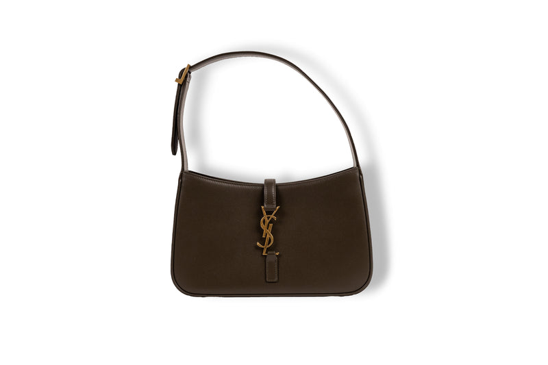 Saint Laurent Olive Green Smooth Leather Le 5 À 7 Hobo Bag with Gold Hardware