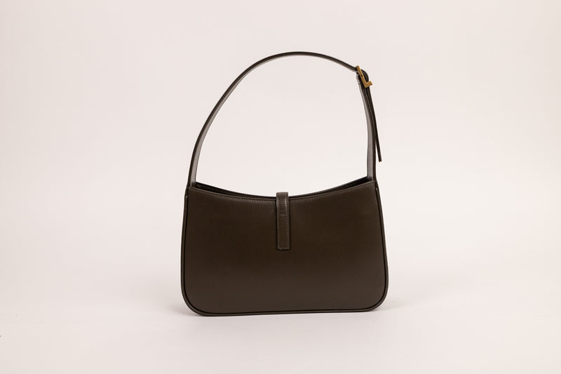 Saint Laurent Olive Green Smooth Leather Le 5 À 7 Hobo Bag with Gold Hardware