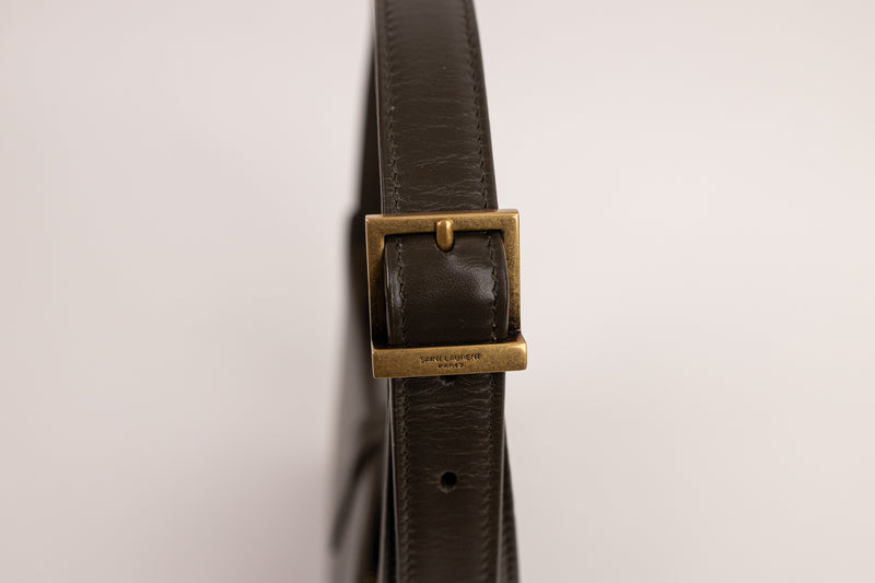 Saint Laurent Olive Green Smooth Leather Le 5 À 7 Hobo Bag with Gold Hardware