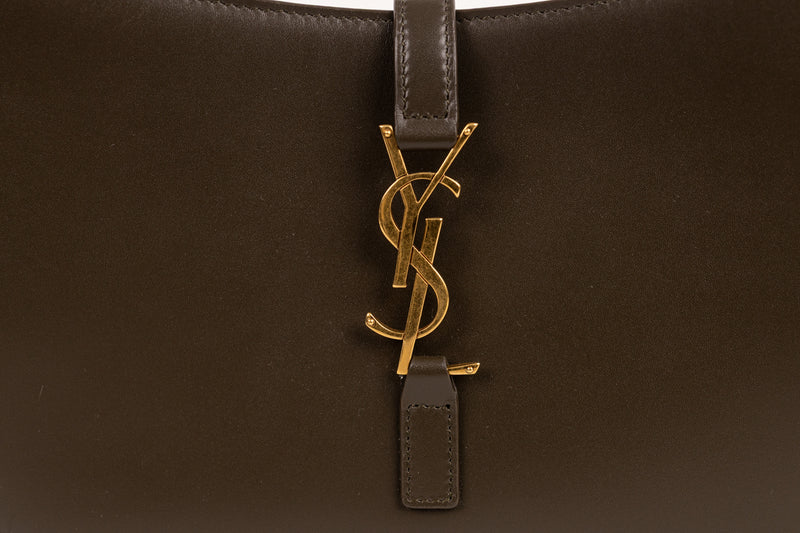 Saint Laurent Olive Green Smooth Leather Le 5 À 7 Hobo Bag with Gold Hardware