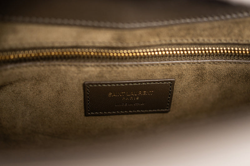 Saint Laurent Olive Green Smooth Leather Le 5 À 7 Hobo Bag with Gold Hardware